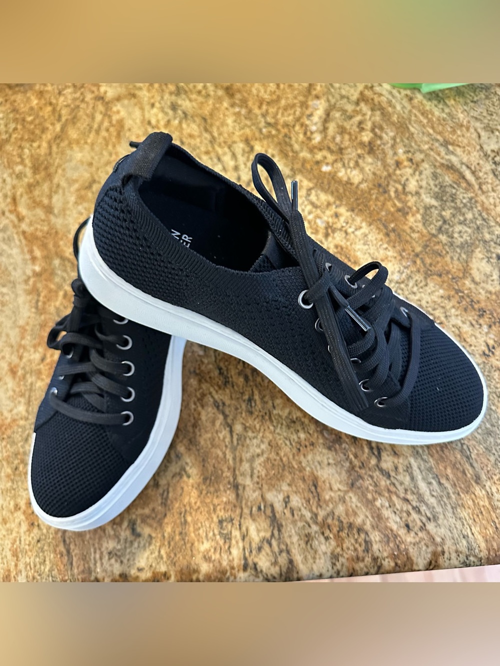 Eileen Fisher Peris Black Knit Lace-Up Sneakers with White Sole 8 1/2